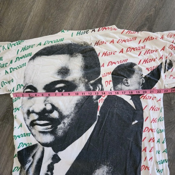 Vintage 90s MLK Jr T-Shirt L Single Stitch All‎ Over Print Black History USA - Picture 7 of 9